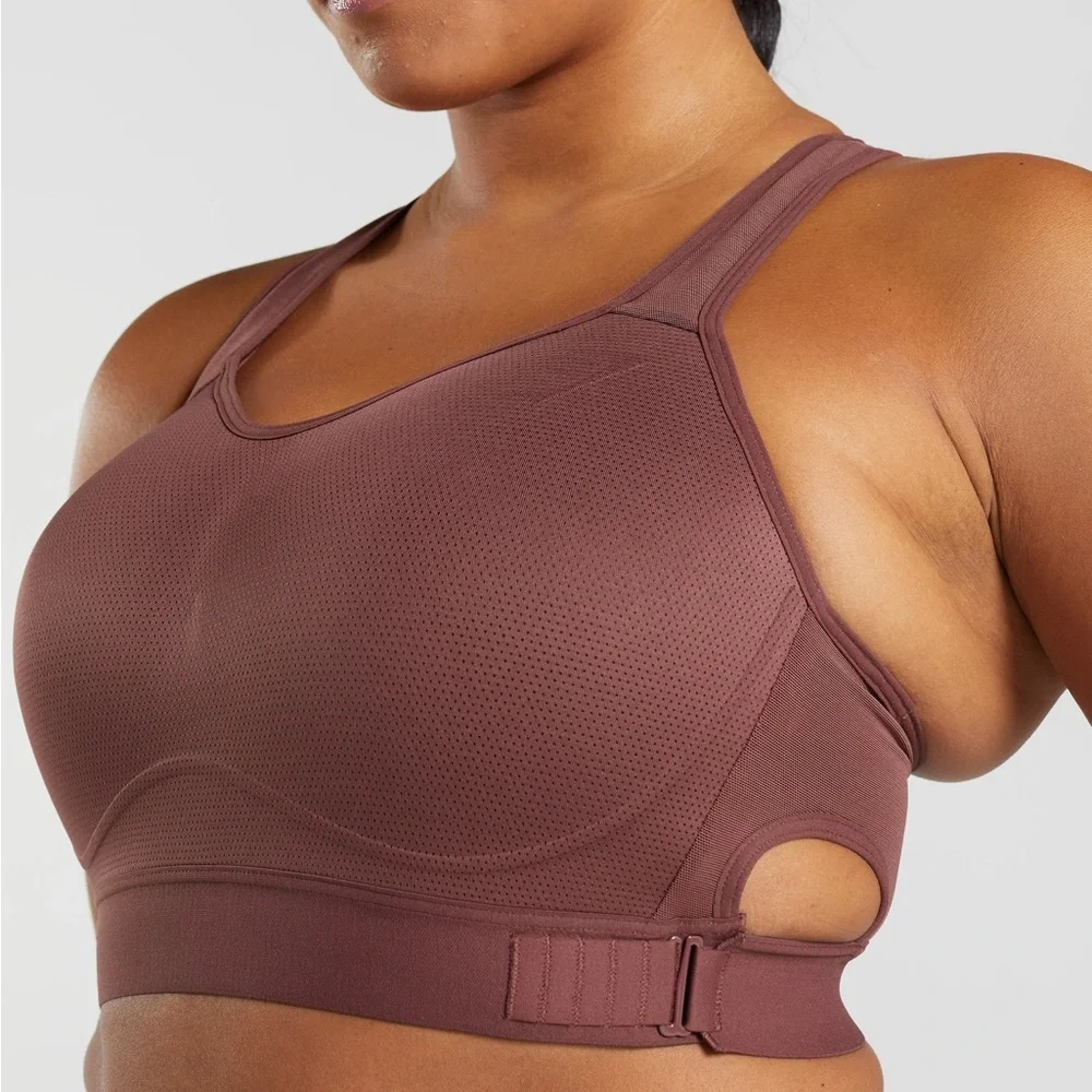 GYMSHARK RACERBACK HIGH SUPPORT SPORTS BRA - Cherry Brown - Picture 7 of 8